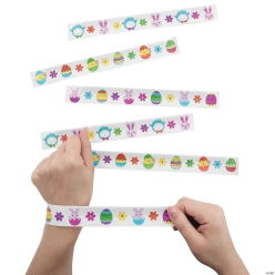 BULK Colour In Easter Metal Slap Bracelets-48Pk